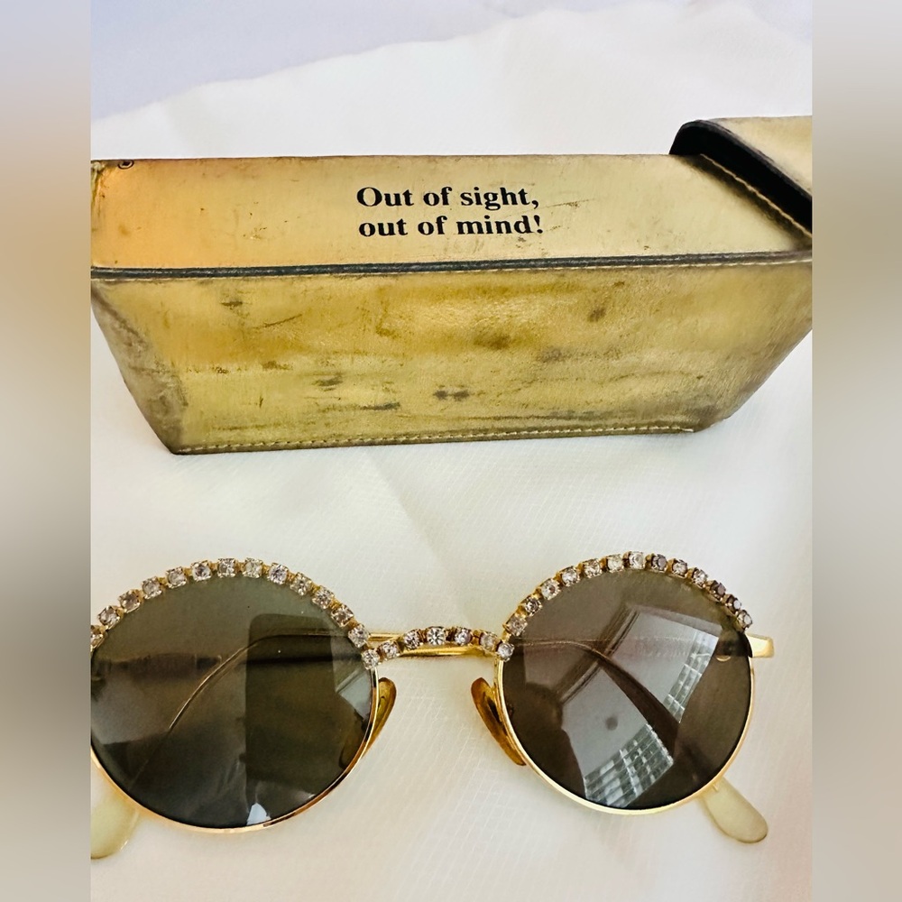 Rare Moschino Vintage Gold Round Rhinestone Sunglasses - Vintage Glam - Picture 9 of 13